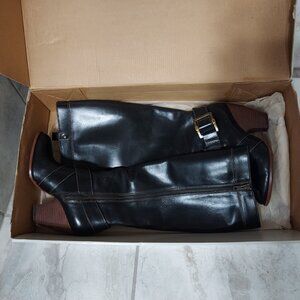 Frye Andrea Belted Tall Black Boots, size 5.5M